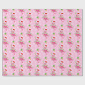 クリスマスピンクのフラミンゴパターン ラッピングペーパー (フラット)