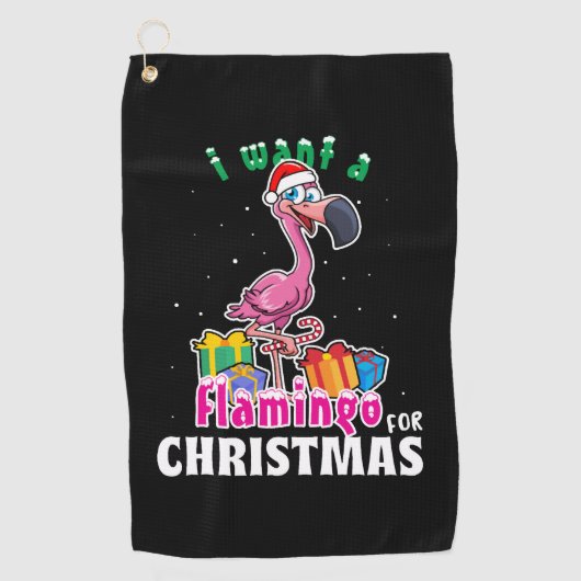 クリスマスピンクのフラメンコにフラミンゴが欲しい ゴルフタオル (正面)