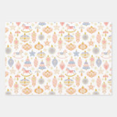 クリスマスピンクのロッキングホースのバウブルライトパターン ラッピングペーパーシート (正面)