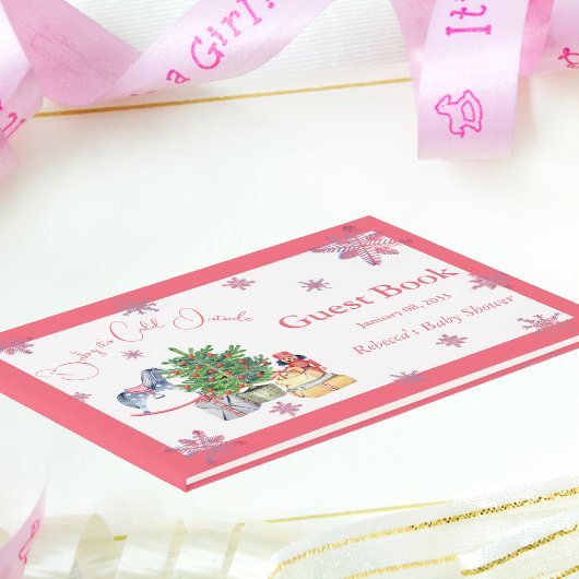 クリスマスピンクの女の子の赤ちゃんシャワー外は寒い ゲストブック