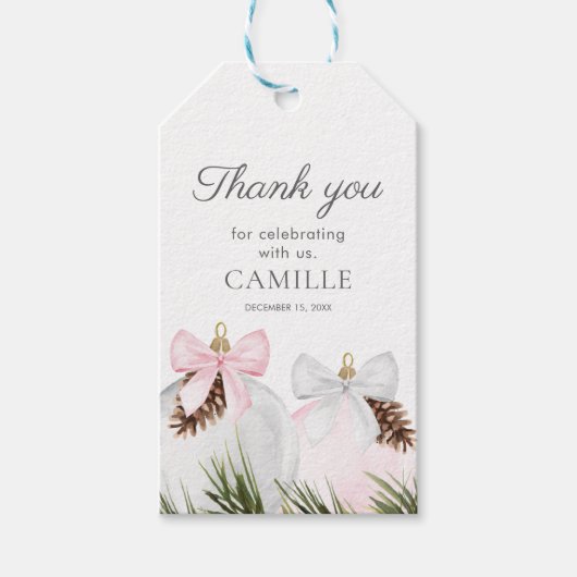 クリスマスピンクの女の子の赤ちゃんシャワー ギフトタグ (正面)