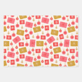 クリスマスピンクの白いパターン ラッピングペーパーシート (正面3)