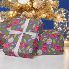 クリスマスピンクの緑のボーブルパターン ラッピングペーパー