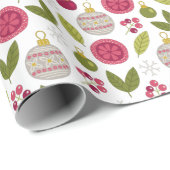 クリスマスピンクの緑のボーブルパターン ラッピングペーパー (ロールコーナー)