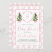 クリスマスピンクの赤名門私立校風のちゃんシャワー 招待状 (正面/裏面)