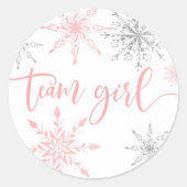 クリスマスピンクの銀の雪片チームガール ラウンドシール (正面)