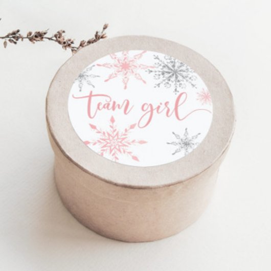 クリスマスピンクの銀の雪片チームガール ラウンドシール