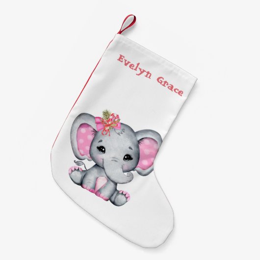 クリスマスピンクエレファントスモールクリスマスストッキング スモールクリスマスストッキング (正面 (吊り時))