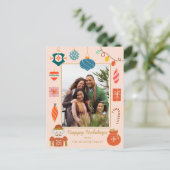 クリスマスピンクオーナメントかわいい家族写真 シーズンポストカード (スタンド正面)