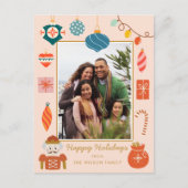 クリスマスピンクオーナメントかわいい家族写真 シーズンポストカード (正面)