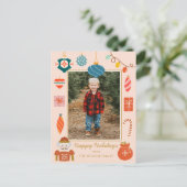 クリスマスピンクオーナメントかわいい家族写真 シーズンポストカード (スタンド正面)