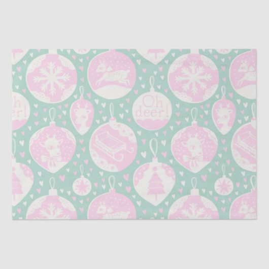 クリスマスピンクグリーンヴィンテージトナカイ  薄葉紙 (正面)