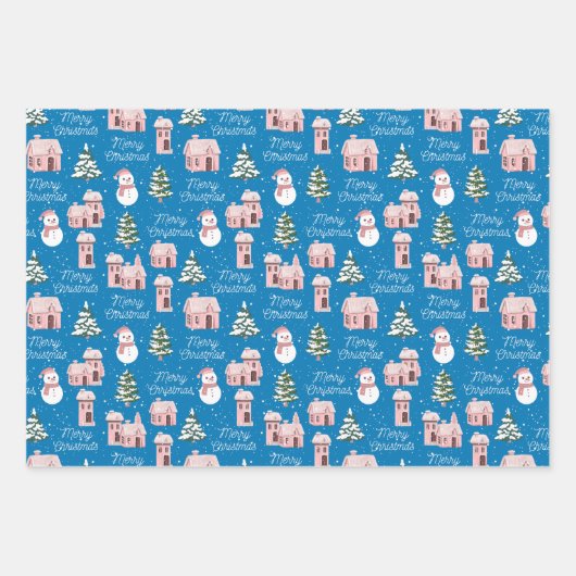 クリスマスピンクコテージパインツリースノーウィー ラッピングペーパーシート (正面2)
