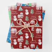 クリスマスピンクコテージパインツリースノーウィー ラッピングペーパーシート (インサイチュ)
