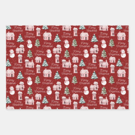 クリスマスピンクコテージパインツリースノーウィー ラッピングペーパーシート