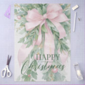 クリスマスピンクサテンリボンホリーグリーン 薄葉紙 (クラフト)
