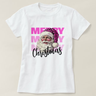 クリスマスピンクサンタヒョウTシャツ Tシャツ