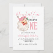 クリスマスピンクサンタファースト誕生日 招待状 (正面)