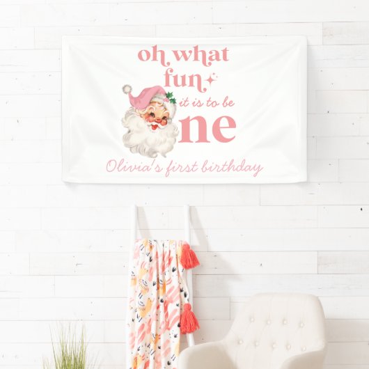 クリスマスピンクサンタファースト誕生日 横断幕 (インサイチュ)