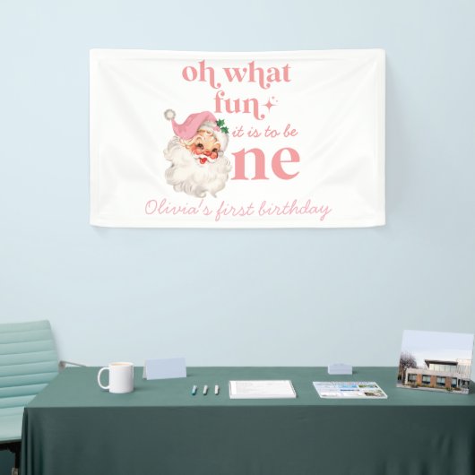 クリスマスピンクサンタファースト誕生日 横断幕 (トレードショー)