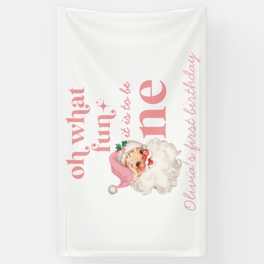 クリスマスピンクサンタファースト誕生日 横断幕 (縦)