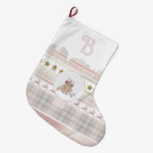 クリスマスピンクジンジャーブレッドイニシャルストッキング ラージクリスマスストッキング (正面 (吊り時))