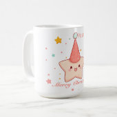クリスマスピンクスター帽子 コーヒーマグカップ (正面左)