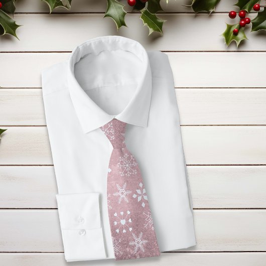 クリスマスピンクスノーフレークパターンフェスティバル ネクタイ