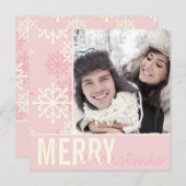 クリスマスピンクスノーホリデーフォトカード シーズンカード (正面/裏面)