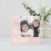クリスマスピンクスノーホリデーフォトカード シーズンカード (スタンド正面)