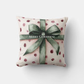 クリスマスピンクドットグリーンリボン&ボウ クッション (正面)