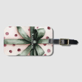 クリスマスピンクドットグリーンリボン&ボウ ラゲッジタグ (正面横)