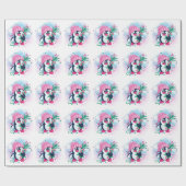 クリスマスピンクハットウォーターカラーホリデー ラッピングペーパー (フラット)