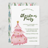 クリスマスピンクパインツリークリスマスカンパニーパーティー 招待状 (正面/裏面)