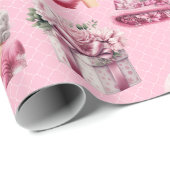 クリスマスピンクピンクピンアップ人形、ツリートラックデザイン ラッピングペーパー (ロールコーナー)