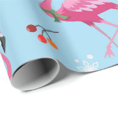 クリスマスピンクフラミンゴスレッドホリーベリーのギフト ラッピングペーパー (ロールコーナー)