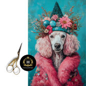 クリスマスピンクフランスのプードルポートレートデコページ 薄葉紙