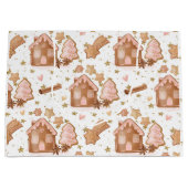 クリスマスピンクブラウンジンガーブレッドハウス金ゴールド星 ラージペーパーバッグ (正面)