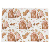 クリスマスピンクブラウンジンガーブレッドハウス金ゴールド星 ラージペーパーバッグ (裏面)