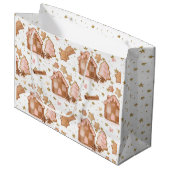 クリスマスピンクブラウンジンガーブレッドハウス金ゴールド星 ラージペーパーバッグ (正面アングル)