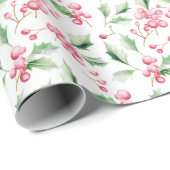 クリスマスピンクホリーベリー ラッピングペーパー (ロールコーナー)