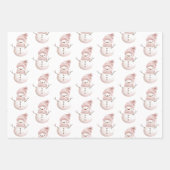 クリスマスピンクホワイト雪だるまディアグリーンツリーズ ラッピングペーパーシート (正面)