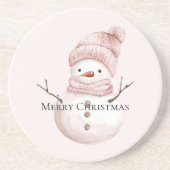 クリスマスピンクホワイト雪だるま コースター (正面)
