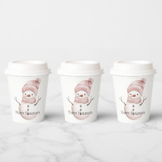 クリスマスピンクホワイト雪だるま 紙コップ (複数)