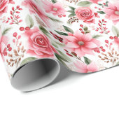 クリスマスピンクポインセチア+ピンクローズパターン ラッピングペーパー (ロールコーナー)