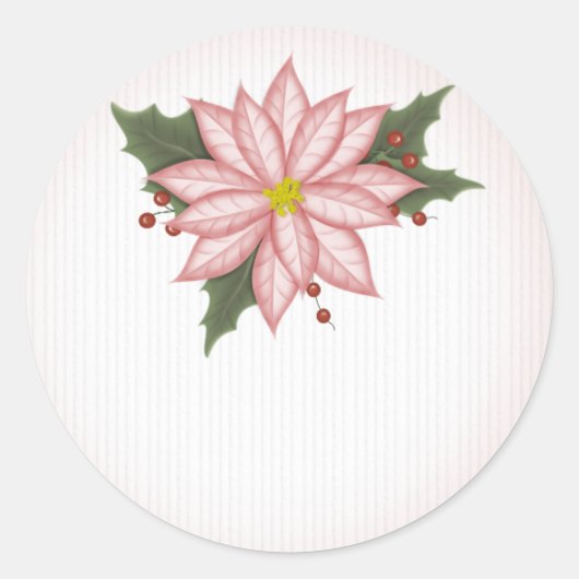 クリスマスピンクポインセッタの花 ラウンドシール (正面)