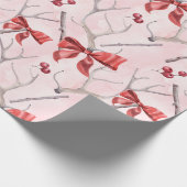 クリスマスピンクリボンホリーパターン ラッピングペーパー (角)