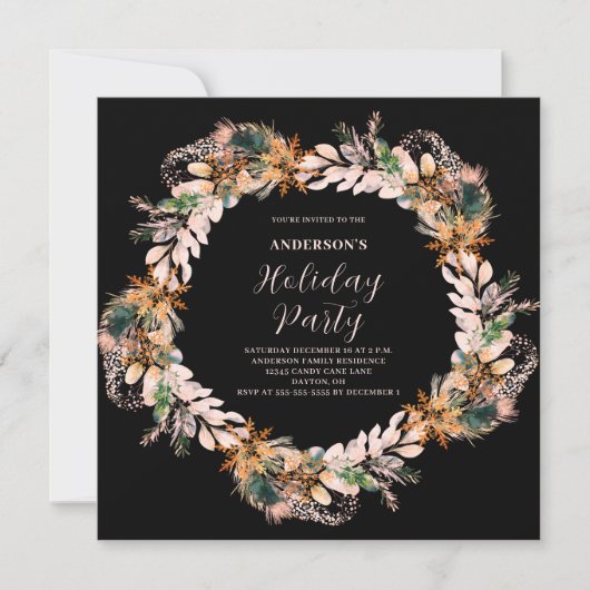 クリスマスピンクリースパーティの招待状 招待状 (正面)