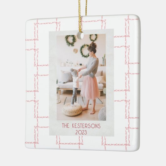 クリスマスピンク幾何学写真 セラミックオーナメント (左)