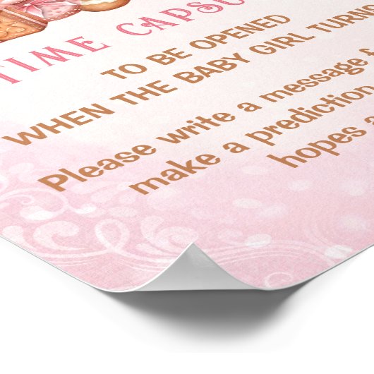 クリスマスピンク赤ちゃんシャワーゲームタイムカプセルのサイン ポスター (角)
